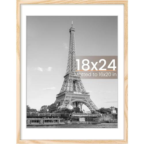 upsimples 18x24 Picture Frame, Display Pictures 16x20 with Mat or 18 x 24 Without, Wall Hanging Poster Frames, Natural, 1 Pack