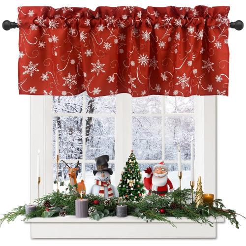 Christmas Valances for Windows Cute Christmas Decor Rod Pocket 52x18 Valances for Kitchen Cafe 2 Panal