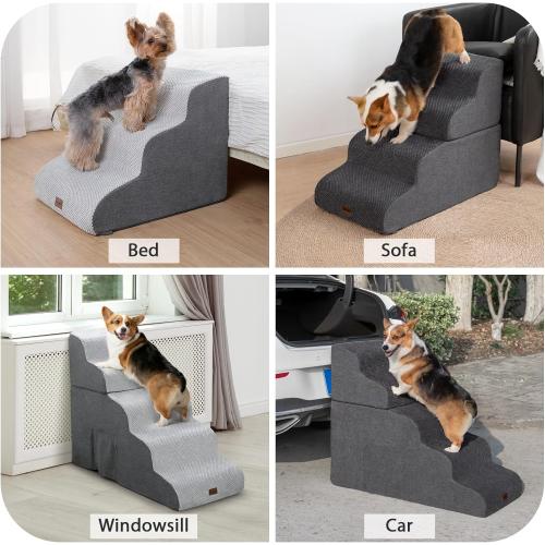 Garnpet Dog Stairs for High Beds with Tunnel, 5-Step Dog Steps for Small Dogs and Cats, Foldable Pet Stairs for High Bed Climbing, Non-Slip Balanced Pet Step Indoor, Dark Grey