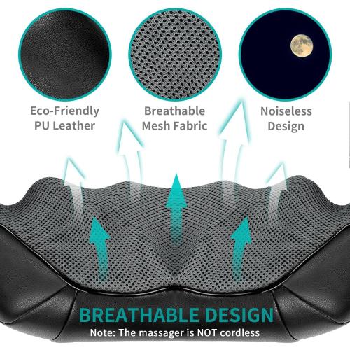Nekteck Cordless Shiatsu Neck and Back Massager with Soothing Heat, Rechargeable Electric Deep Tissue 3D Kneading Massage Pillow for Shoulder Leg Body Muscle Pain Relief, 3 Speed Intensities