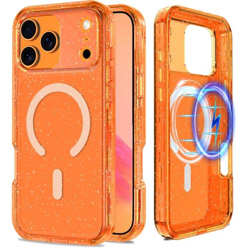 Casetego for iPhone 17 Pro Max Case,Compatible with MagSafe,[Military Grade Drop Test] Full Body Protection Slim Shockproof Rugged Marble Women Girls Case for iPhone 17 Pro Max 6.9 inch,Clear Orange