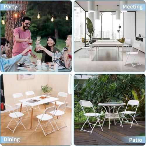 Color White 6 Pack Plastic Folding Chair Metal Frame Foldable Chairs Commercial Stackable Guest Chairs for Indoor and Outdoor-White