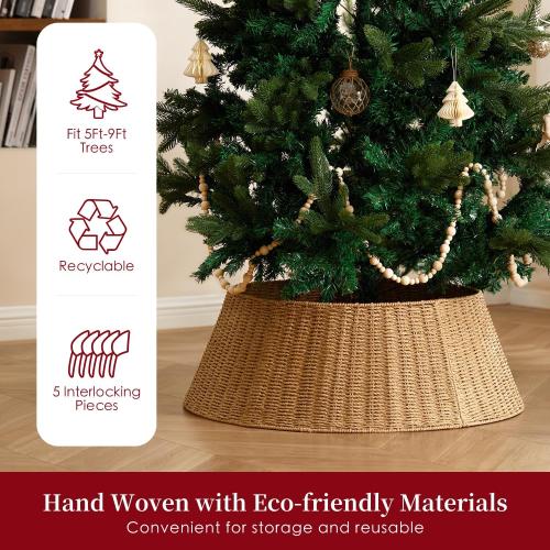 Rustic Farmhouse Christmas Tree Collar - 28Inch Woven Wicker Tree Base Stand Cover for Artificial Trees - Holiday Decoration Ring Skirt Basket for 6ft 7.5ft 9ft Tree, Natural & Stable(Natural)