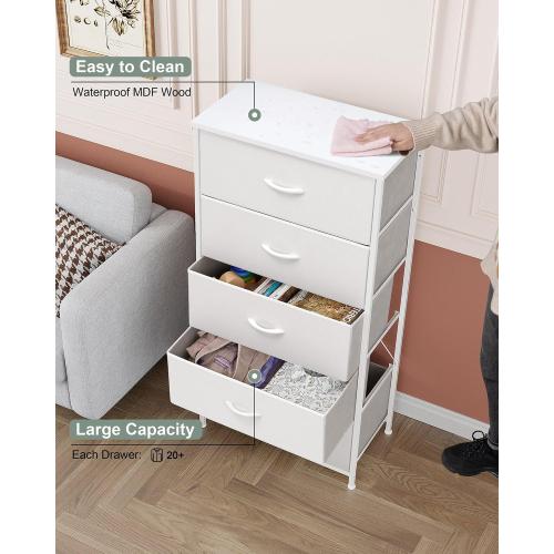 Crestlive Products Tall Dresser for Bedroom Vertical Storage Tower - Wide Fabric Dresser & Chests of Drawers for Closet, Hallway, Entryway w/Wood Top, Easy Pull Fabric Bins - 5 Drawers(White)‼️2 drawers are out of packaging light dirt all hardware may not be included‼️
