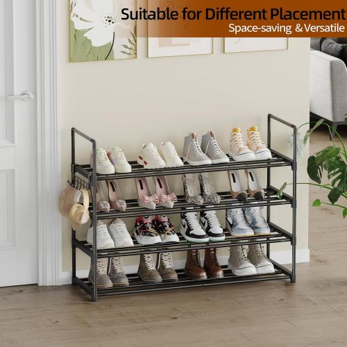 Shoe Rack - 4-Tier Shoe Organizer with Adjustable Shelf Height, Sturdy Shoe Storage Shelf, Perfect for Front Door Entrance, Closet & Entryway, Easy to Assemble, DIY Layering Options (M - 4 Tier)
