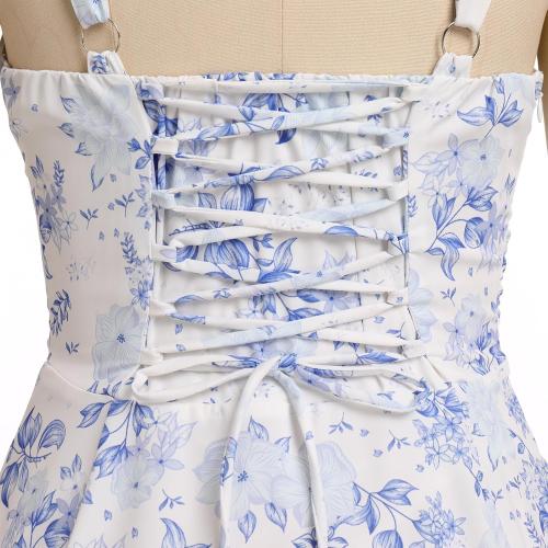 Women's Floral Corset Dress Formal Cocktail Dresses Going Out Casual Sundress Split Thigh Spaghetti Strap Vintage Dress