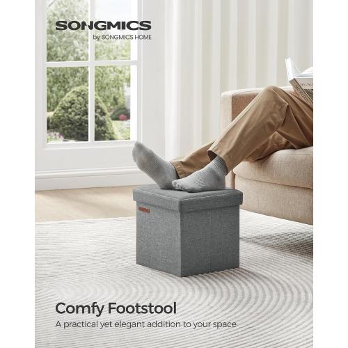 SONGMICS Storage Ottomans, Set of 2, Foldable Small Ottoman Foot Rests, 11.8 Inches Foot Stool, Cube Ottoman with Storage, Each Load up to 286 lb, for Living Room, Bedroom, Dorm, Light Gray ULSF028G22