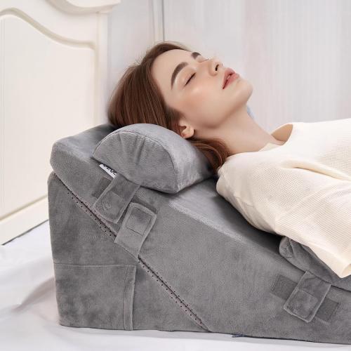 VEVOR Wedge Pillow for Sleeping, 4 Pcs Adjustable Orthopedic Bed Wedge Set, Support Arm Leg Neck Shoulder, Post Surgery Pillow for Back Pain, Acid Reflux, Snoring Relief, Sitting up in Bed, Dark Grey
