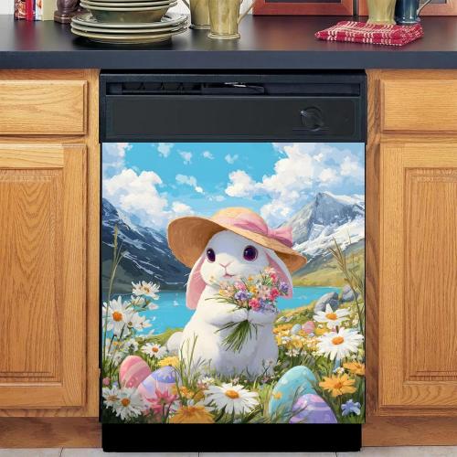 BVBOX Dishwasher Magnet Cover 23x26 Reusable Magnetic Refrigerator Covers Dishwasher Magnets Decorative Cover Fridge Door Skin Panel Stickers (Pink Hat Rabbit, 23 W x 26 H)