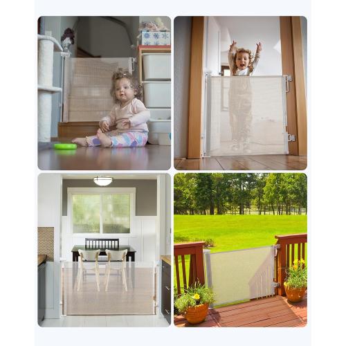 Retractable Baby Gate, Exquisite Rattan Mesh, 33 Tall, Expands to 55 Wide, Dog Gate for Stairs, Doorway, Hallway, Indoor/Outdoor Pet Fence, Walk-Through Design with No Bottom Bar, Beige
