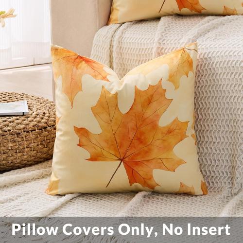 Fall Pillow Covers 18x18 Set of 2 - Burnt Orange Maple Leaf Throw Pillow Covers, Autumn Decorations Decorative Velvet Cushion Cases for Couch Sofa Home Decor