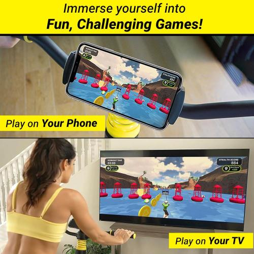 STEALTH GAME CYCLE: Full-Body Workout X-Bike, Gamified Cardio with 5 Free Games, Foldable Magnetic Cycle, Phone Holder   Free Fitness App (Optional Premium Subscription)