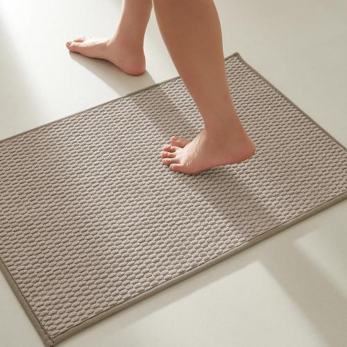 TYUU Bathroom Rugs Non Slip Washable, Super Absorbent Thin Bath Mat Small Quick Dry Low Pile Bathroom Rug, Beige 20x30