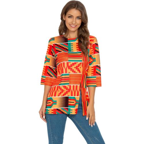 Medium, Afibi Womens Print Shirt African Dashiki 3/4 Sleeve Boho Loose Tunic Tops