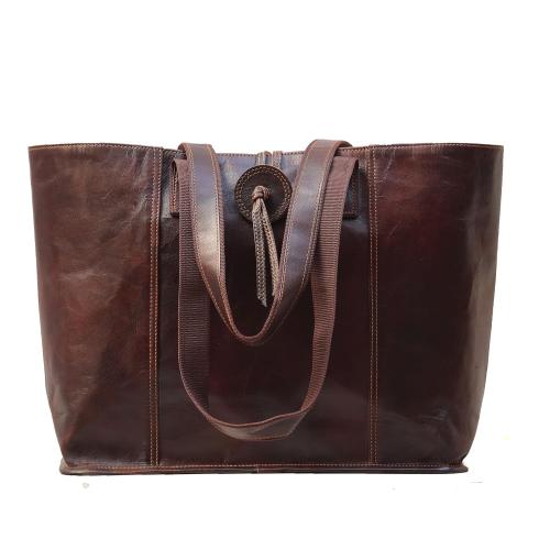 PASCADO Large Vintage leather everyday shopper tote bag for women | brown carryall purse