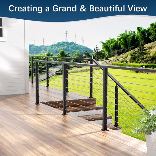 36 Cable Railing Post, Fixed Top Level Drilled Line Post with Cable Grommets, Stainless Steel Black Powder Coated Finish Handrail Post, Heavy-Duty Wire Railing Post for Wood/Concrete Deck