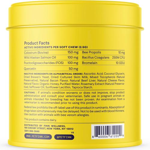 Finn Allergy & Itch Soft Chews for Dogs | Colostrum & Bee Propolis | 90 Ct | Quercetin & Probiotics | NASC Certified | Vet-Formulated | Seasonal & Environmental Allergy Relief