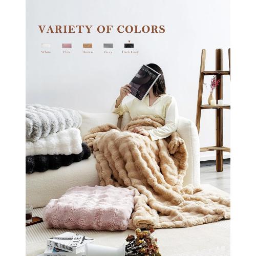 July Warm Bubble Faux Fur Throw Blanket, Thick Reversible Fleece Throw Blanket for Bed, Couch, Sofa, Luxury Fuzzy Blanket, 60x70, Tye Dye Blue