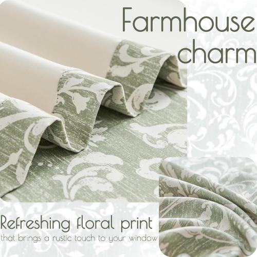 jinchan 80% Blackout Curtains for Living Room, Farmhouse Drapes with Scroll Floral Patterned for Bedroom, Grommet Top Thermal Insulated Curtains, Vintage Country Drapes 2 Panels Green