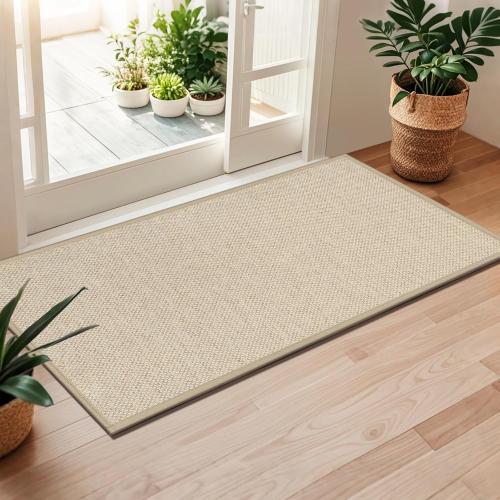 LEKEEPGO Door Mat 24x47, Non Slip Washable Indoor Door Mat, Khaki