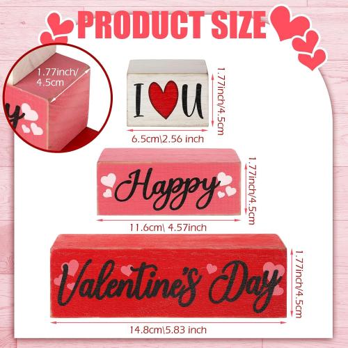 Huquary 3 Pcs Farmhouse Valentine's Day Tiered Tray Decor Table Sign Pink Theme Wood Decorations Valentine's Day Centerpiece Decor for Party Gift Desk (Fresh Style)