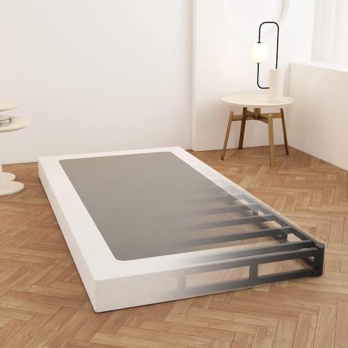 Size twin Box Spring Twin 4 Inch Low Profile, Heavy Duty Metal Box Spring Bed Base with Fabric Cover, Mattress Foundation, Easy Assembly, Noise Free, Black