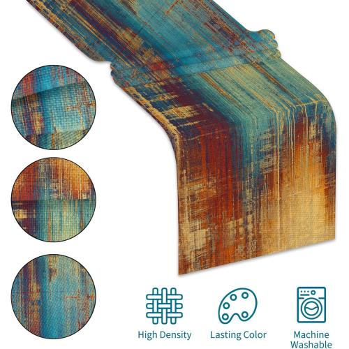 Small Table Runner Vintage Abstract Blue and Orange Table Runner Messy Rust Painting Farmhouse Coffee Table Runners for Kitchen Dining Table Home Decor 36