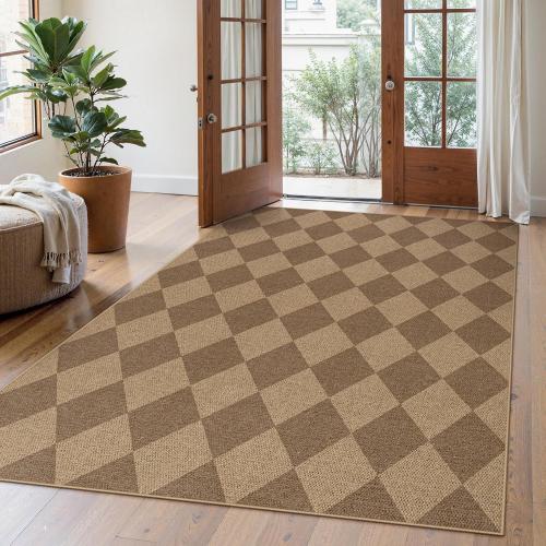 Size Large Color Brown Lahome Checkered Easy Jute Indoor Outdoor Rug,  Area Rugs for Living Room Nature Large Dining Room Carpet, Washable Non Slip Indoor Outdoor Carpet for Home Office Bedroom Backyard Patio
