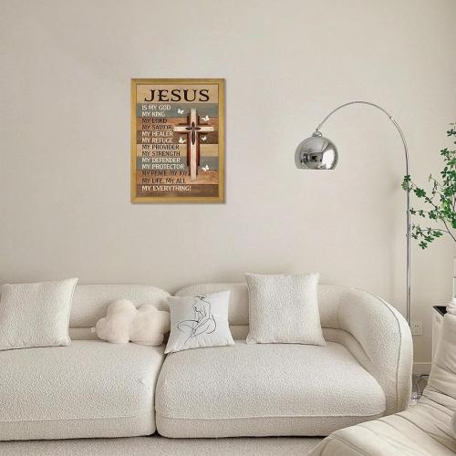 Framed My God Jesus Wall Art Canvas Prints, Christian Inspirational Quote Wall Decor, Vintage Cross White Butterflies Artwork, Religion Bible Verse Decor Art for Bedroom Prayer Room – 12x16in