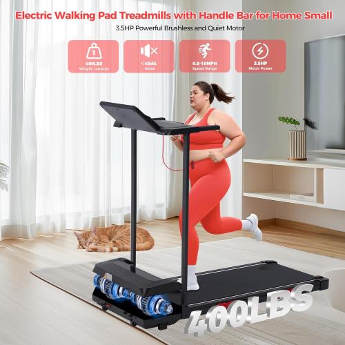 Walking Pad with Incline and Handle Bar, Compact Portable Walking Pad Treadmills for Home/Apartment with Handles,3.0HP Small Electric Treadmill with Incline for Small Space, 0.6-7.6MPH, 350LBS