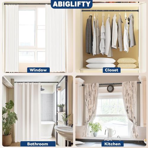 Abiglifty Black Shower Curtain Rod 30~85 Inches Adjustable Stainless Steel Shower Curtain Rods Spring Tension,Tension Curtain Rod,Non Slip,No Drilling, Sturdy and Durable.