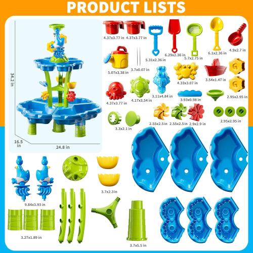 Water Table for Toddlers 3-5 4-8, 2-Tier 3 in 1 Kids Sand and Water Table, Summer Outdoor Beach Outside Backyard Activity Sensory Water and Sand Tables, Birthday Party Gift for Kids Boys and Girls