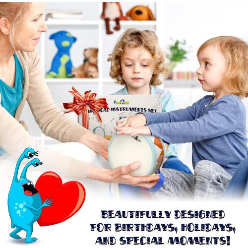 MINIARTIS Toddler Musical Instruments - Montessori Wooden Musical Toys for Toddlers 1-3 | Modern Boho Baby Drum Set with Neutral Colors Percussion Instruments | Kids Preschool Educational