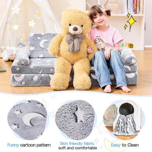 10 Pcs Color Grey  Modular Kids Play Couch,Toddler Couch Kids Sofa,Child Sectional Sofa,Bedroom and Playroom Furniture for Toddlers,Convertible Foam and Floor Cushion for Boys and Girls,Glow in The Dark,Star