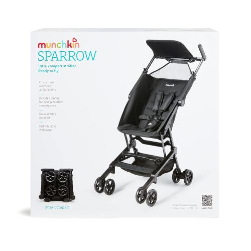Munchkin Sparrow Travel Baby Stroller for Babies and Toddlers, Ultra Compact and Lightweight, Great for Airplane and Everyday Car Trips, Black