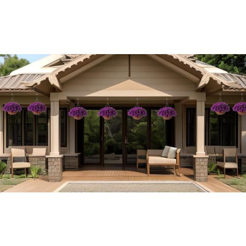 Artificial Hanging Flower Plants with Basket for Spring Summer Outdoor Decoration, Faux Petunias Flowers Fake Morning Glory Planter for Outside Patio Garden Porch Balcony Yard Spring Decor(Lotus) ‼️used ‼️