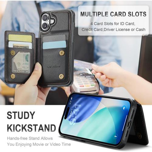 Vinich for iPhone 17 Wallet Case with Card Holder, RFID Blocking Credit Slots Kickstand Shockproof Phone Cover Fit for iPhone 17 6.3 Black