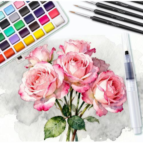 Caliart Watercolor Paint Set, 50 Colors Portable Travel Water Color Palette Kit with Detail Paint Brush, Art Supplies for Painting Coloring, Drawing Gifts for Adults Professional Artists