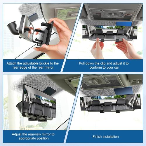 Panoramic Car Rear View Mirrors, Universal Convex Rearview Mirror Extender, Chrome Anti-glare Clip Wide Angle Mirror Reduce Blind Spot Interior Accessories for Car, Truck, SUV, RV(12 Inch)