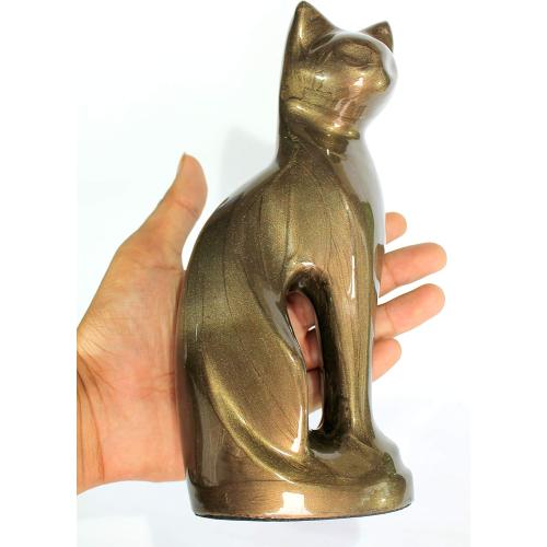 eSplanade Metal Cremation Urn Memorial Jar Pot Container | Full Size Urn for Funeral Ashes Burial | Cat/Kitten Shape Metal Urn | Brown - 9 Inches