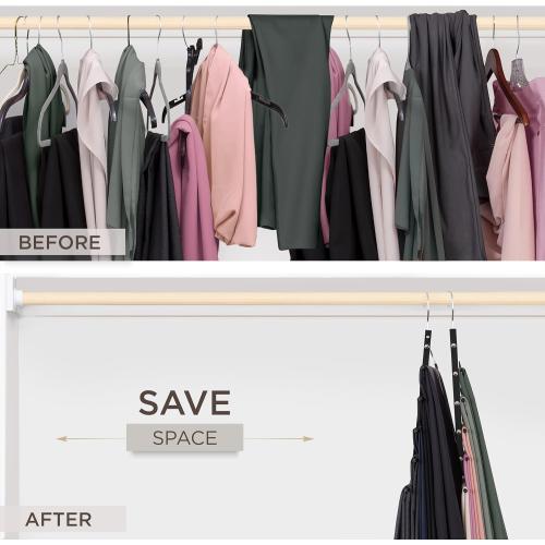 MORALVE Pants Hangers Space Saving - 2 Pack European Beechwood Scarf and Jean Hangers - Closet Organizer and Space Saver Pant Rack, Leggings Hanger, and Scarf Holder with 360° Swivel Hook