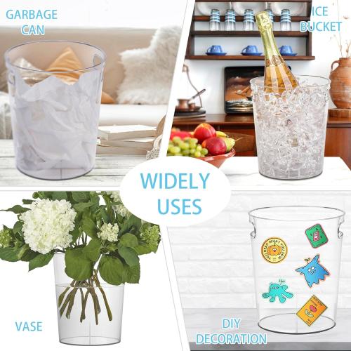 Pack of 6 Tiawudi 6 Pack Ice Bucket, Plastic Wine Chiller for Champagne, Beverage, Soda and Beer, Wine Bottle Cooler, Ice Tub, Multi-Use Clear Bucket as Vase, Flower Pot or Trash Bin