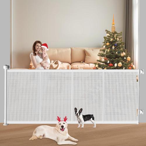 Pawtners Retractable Baby Gates Extra Wide, 41 Tall Extends up to 71 Wide, Dog Gate Indoor with for Stairs, Pet Gate with Support Rods for Doorways Hallways Indoor & Outdoor-White