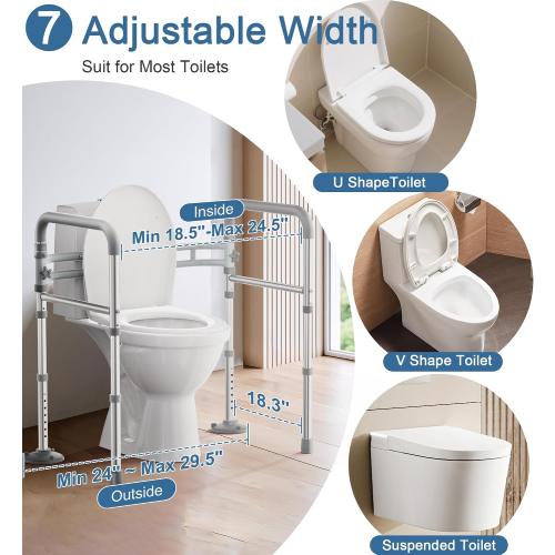 HOMLAND Toilet Safety Rails for Seniors, Adjustable Height & Width, 350 Lbs | Padded Armrests, Foldable Aluminum Toilet Safety Frame, Handicap Toilet Handles for Elderly and Disabled, Fit Any Toilets