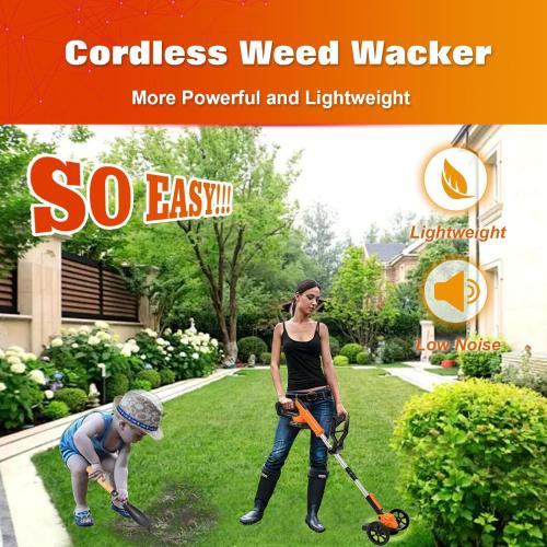 Electric Weed Wacker Eater Cordless Battery Powered, Weed Trimmer 21V Lightweight No-String with 2 Battery Operated & Wheels, 3 in 1 Stringless Grass Trimmer/Edger/Brush Cutter for Garden Yard Lawn‼️items missing‼️