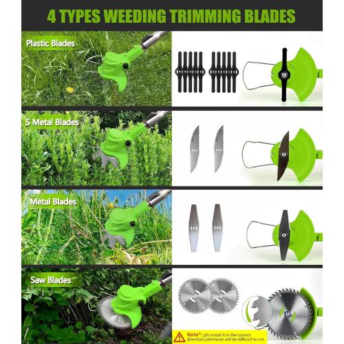 Cordless Weed Wacker, Electric Weed Eater Cordless, 2 x 4.0 Ah Batteries | Battery Powered, 4 Types Blades, 4 in 1 Lightweight Stringless Brush Cutter for Yard Garden Clearing (Green)