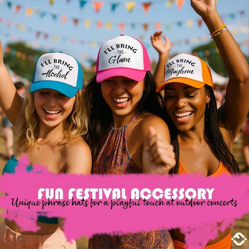 9 units Funky Junque Women's Funny Trucker Hats: Adult Humor for Bachelorette, Girls Trips & Festivals - Mesh Hat - I'll Bring The's