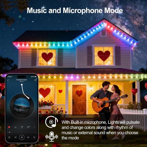 200FT Permanent Outdoor Lights for House, RGB LED Eave Lights with APP/Remote Control, Music Sync & DIY Scenes, IP67 Waterproof Outdoor House Light for Christmas, Halloween, Party, Holiday, Daily