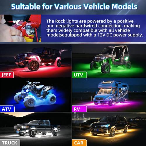 12Pods Metal RGB LED Rock Lights with Bluetooth APP/RF Remote Control, 288LED Multicolor Underglow Lights Kit with Dual Zone Music Mode 12V Underbody Light Waterproof for Trucks Jeep Golf Cart Pickup