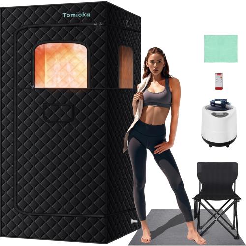 Tomioka Sauna Box,Portable Steam Sauna for Body Relaxation,Portable Personal SPA Steam Tent with 3L /1500W Steamer, 9 Levels Temp Control,Indoor,Outdoor (Black)